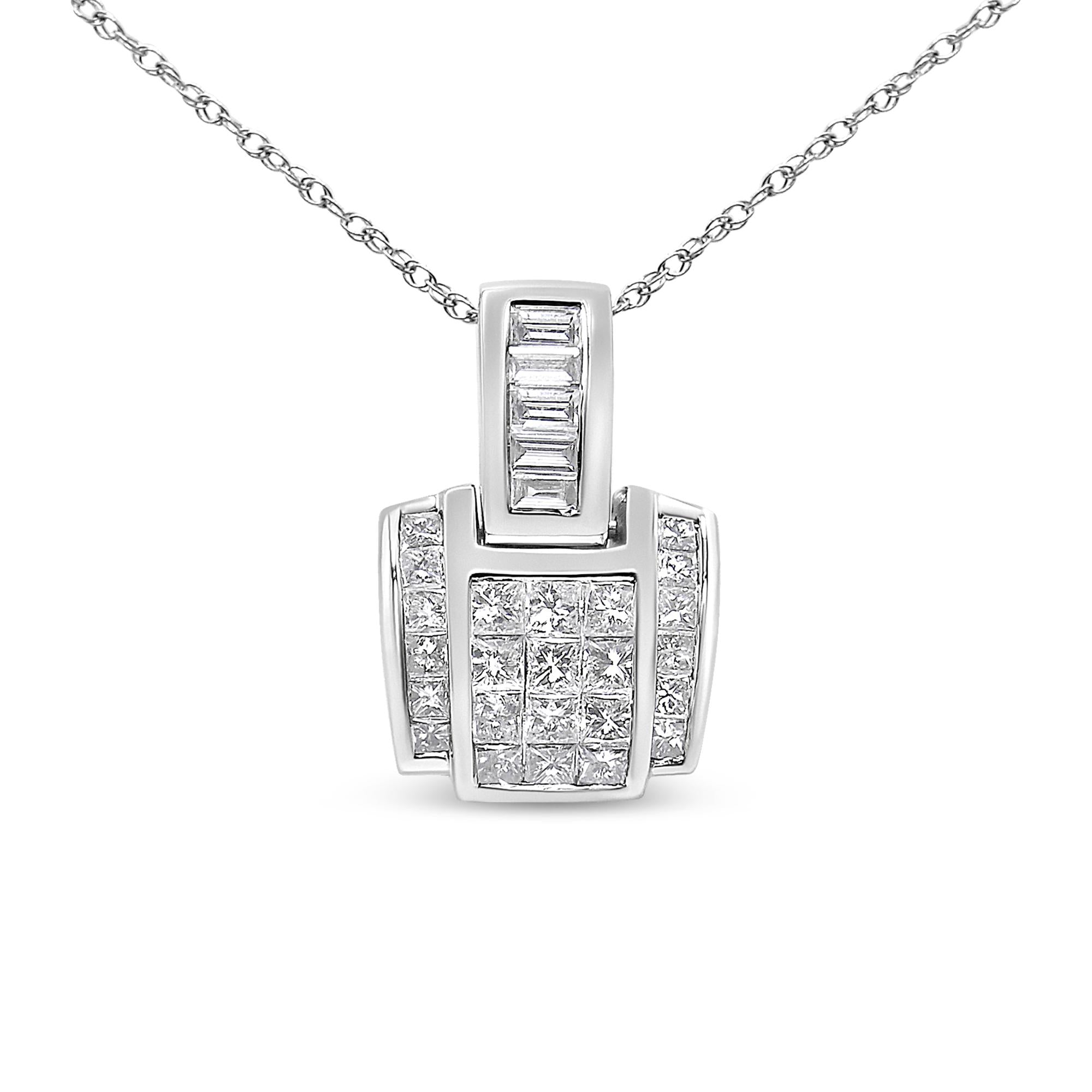 14K White Gold 2 1/5 Cttw Princess Cut Composite Diamond Pendant with Diamond Bale Pendant Necklace (H-I Color,SI1-SI2 Clarity) - NO CHAIN INCLUDED