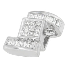 14K White Gold 1 2/5 cttw Princess and Baguette Cut Diamond Zig Zag Pendant Necklace (H-I, SI1-SI2)
