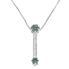 14K White Gold 1/5 cttw Treated Blue Round Cut Diamond Drop Pendant Necklace (H-I, I1-I2)