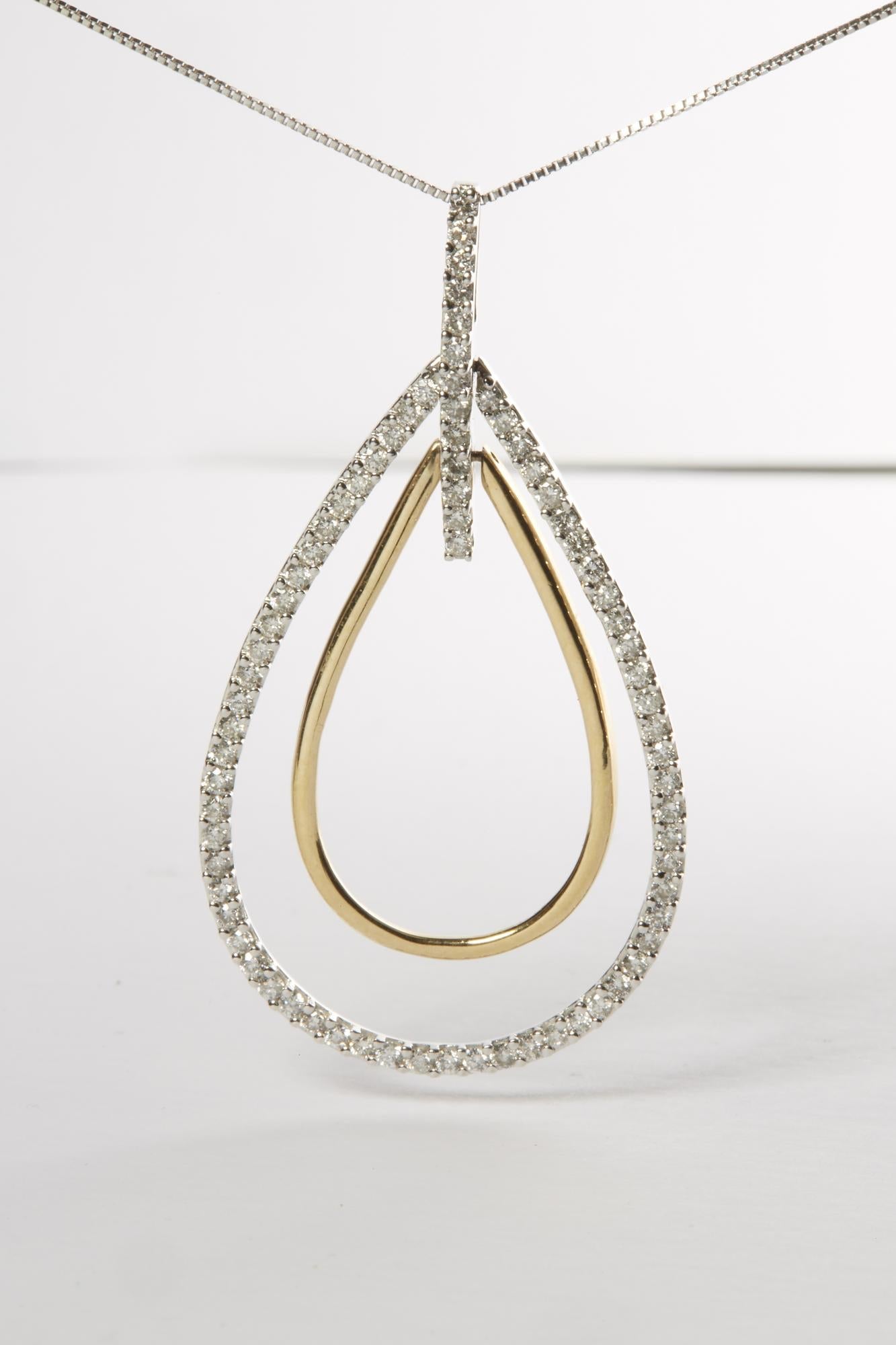 14K Two-Tone Gold Round Cut Diamond Double Burst Pendant Necklace (1.00 cttw, H-I Color, SI2-I1 Clarity)