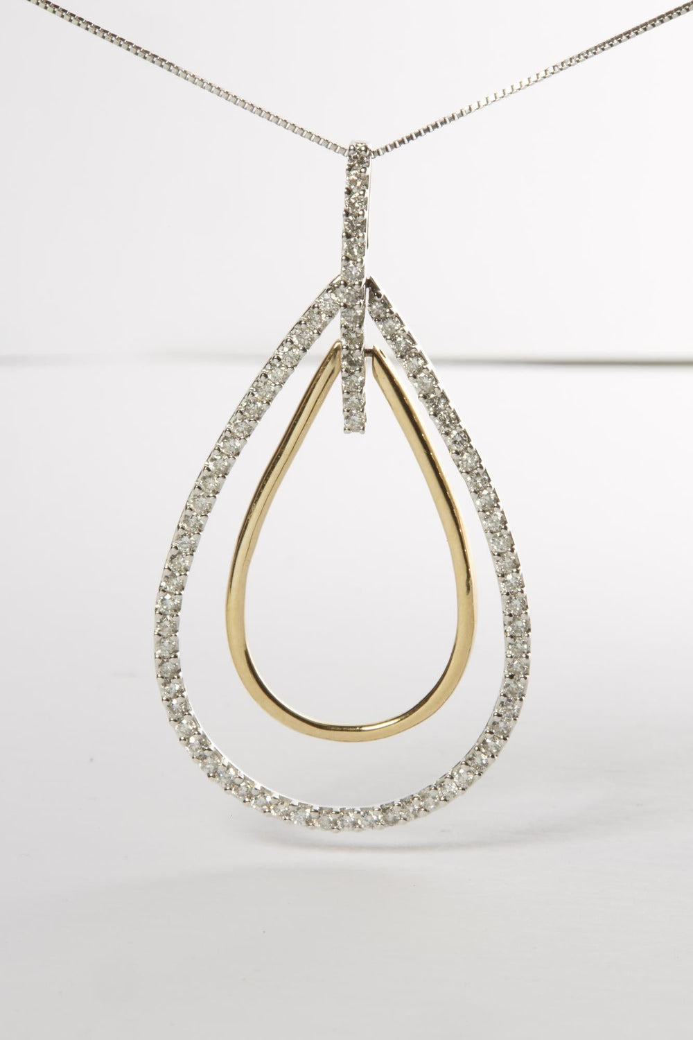 14K Two-Tone Gold Round Cut Diamond Double Burst Pendant Necklace (1.00 cttw, H-I Color, SI2-I1 Clarity)