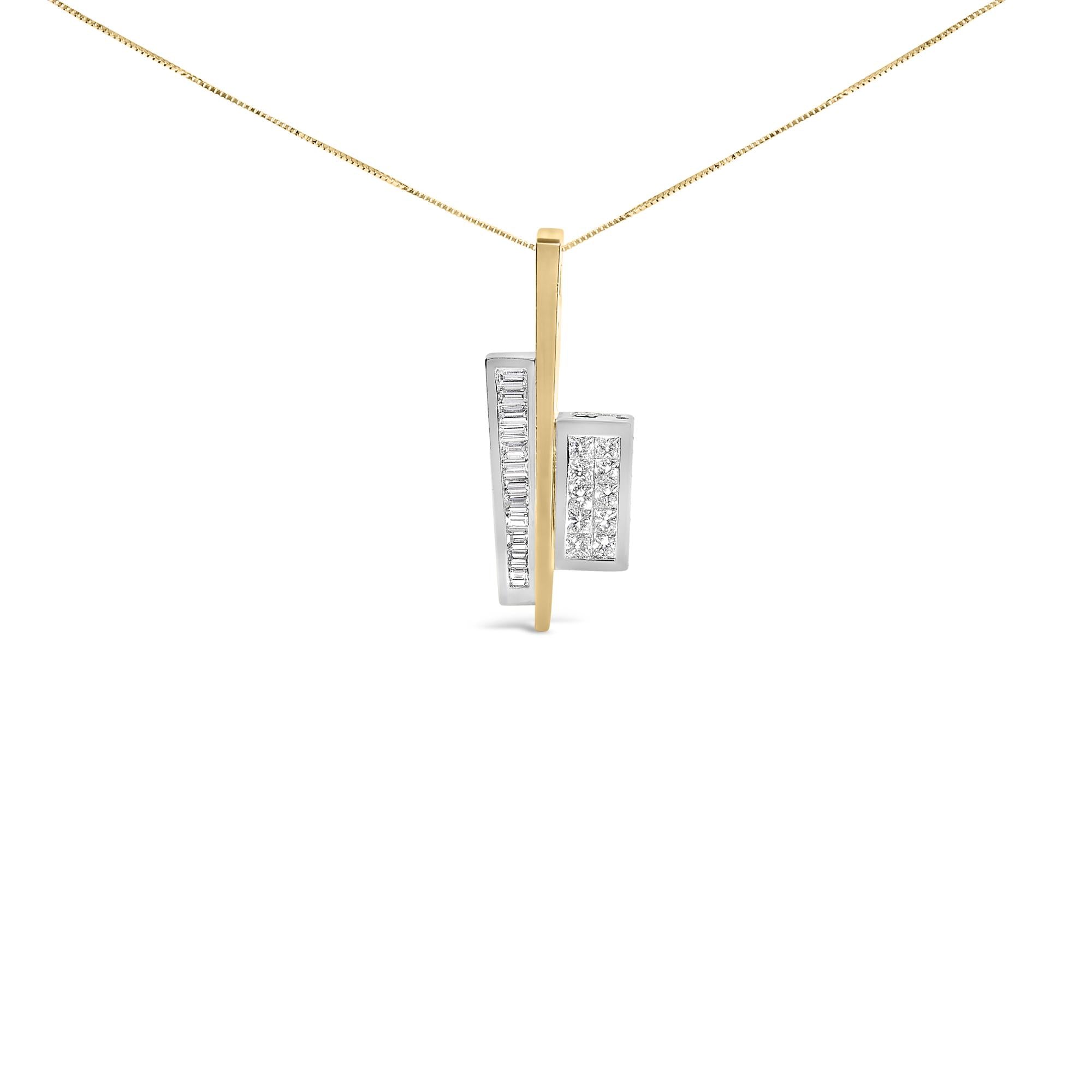 18K Yellow and White Gold 1 7/8 Cttw Princess Baguette Diamond Key Shaped 18" Pendant Necklace (H-I Color, SI1-SI2 Clarity)