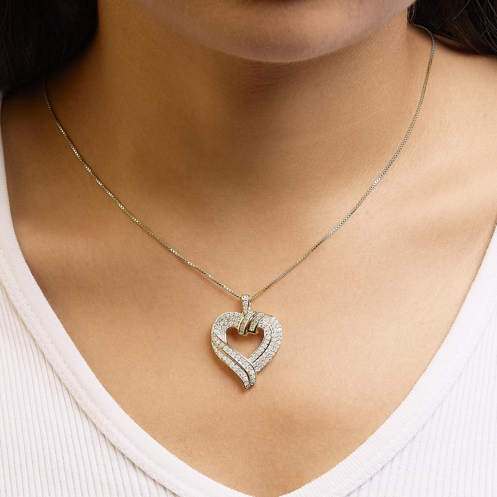 .925 Sterling Silver 1.00 Cttw Baguette Diamond Composite Open Heart 18" Inch Pendant Necklace (I-J Color, I1-I2 Clarity)