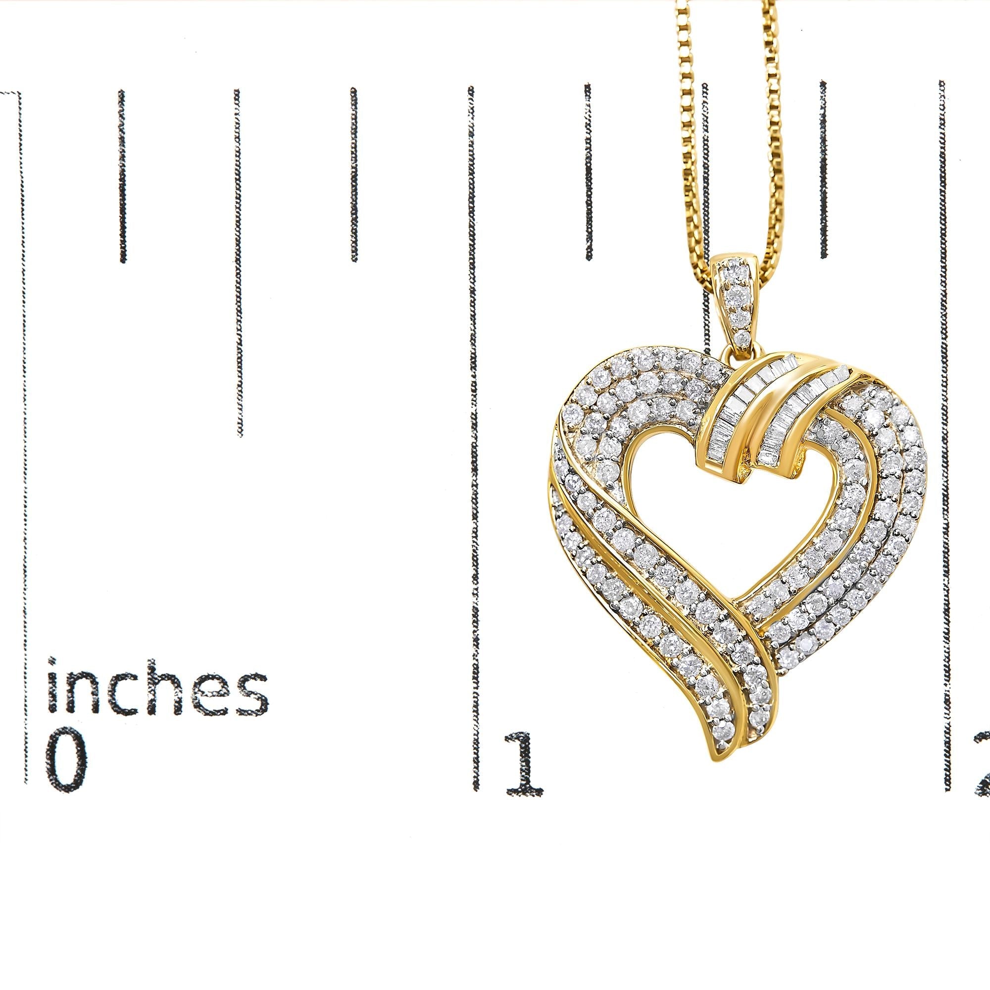 .925 Sterling Silver 1.00 Cttw Baguette Diamond Composite Open Heart 18" Inch Pendant Necklace (I-J Color, I1-I2 Clarity)