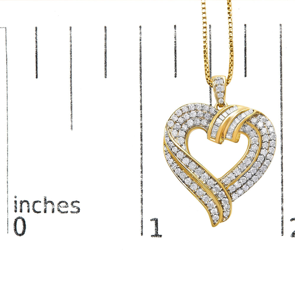 .925 Sterling Silver 1.00 Cttw Baguette Diamond Composite Open Heart 18" Inch Pendant Necklace (I-J Color, I1-I2 Clarity)
