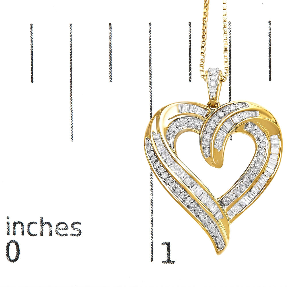 .925 Sterling Silver 3/4 Cttw Round and Baguette-Cut Diamond Open Heart 18" Pendant Necklace (I-J Color, I2-I3 Clarity)