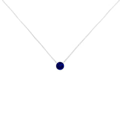 .925 Sterling Silver 2.5mm Lab Grown Cobalt Blue Sapphire Solitaire Bezel Necklace