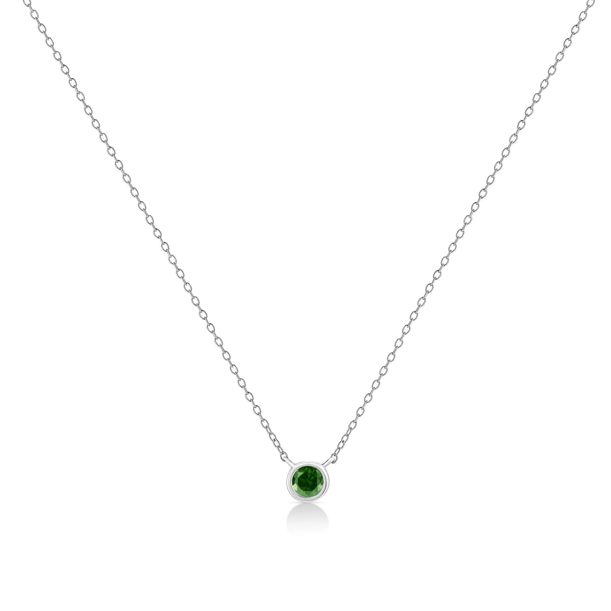 .925 Sterling Silver 1/10 Cttw Colored Diamond Suspended Bezel-Set Solitaire 16"-18" Adjustable Pendant Necklace (Color Enhanced, I1-I2 Clarity)
