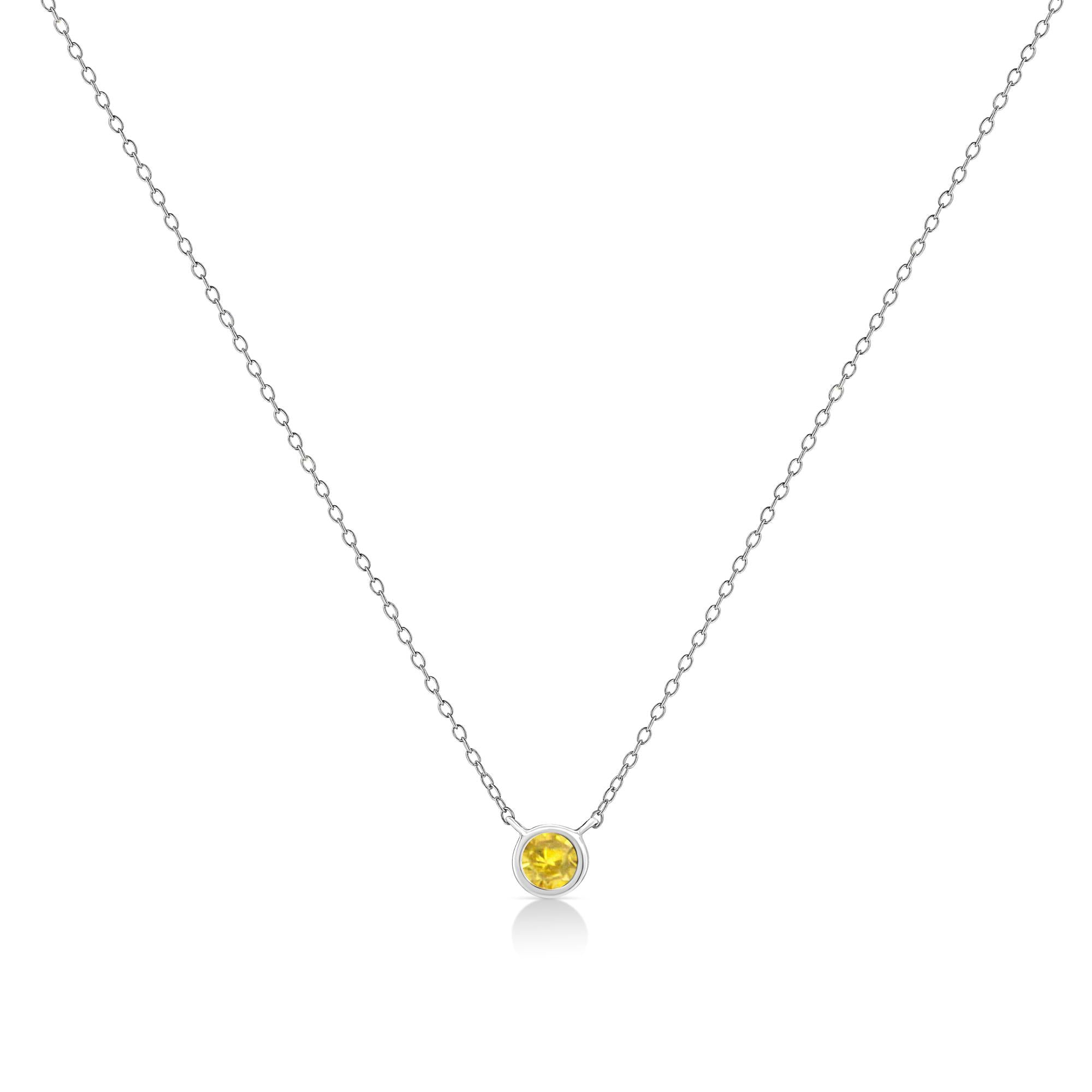 .925 Sterling Silver 1/10 Cttw Colored Diamond Suspended Bezel-Set Solitaire 16"-18" Adjustable Pendant Necklace (Color Enhanced, I1-I2 Clarity)