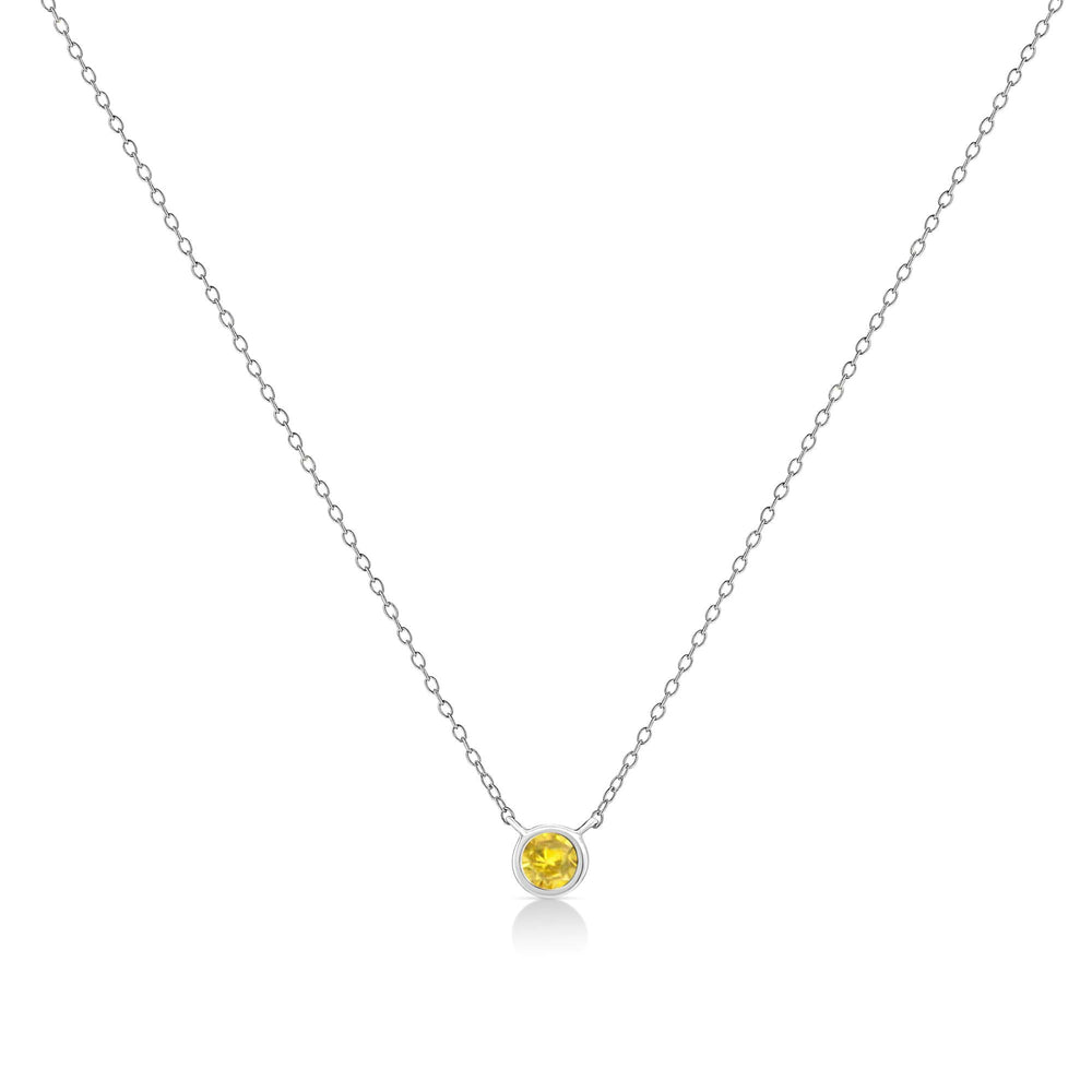 .925 Sterling Silver 1/10 Cttw Colored Diamond Suspended Bezel-Set Solitaire 16"-18" Adjustable Pendant Necklace (Color Enhanced, I1-I2 Clarity)