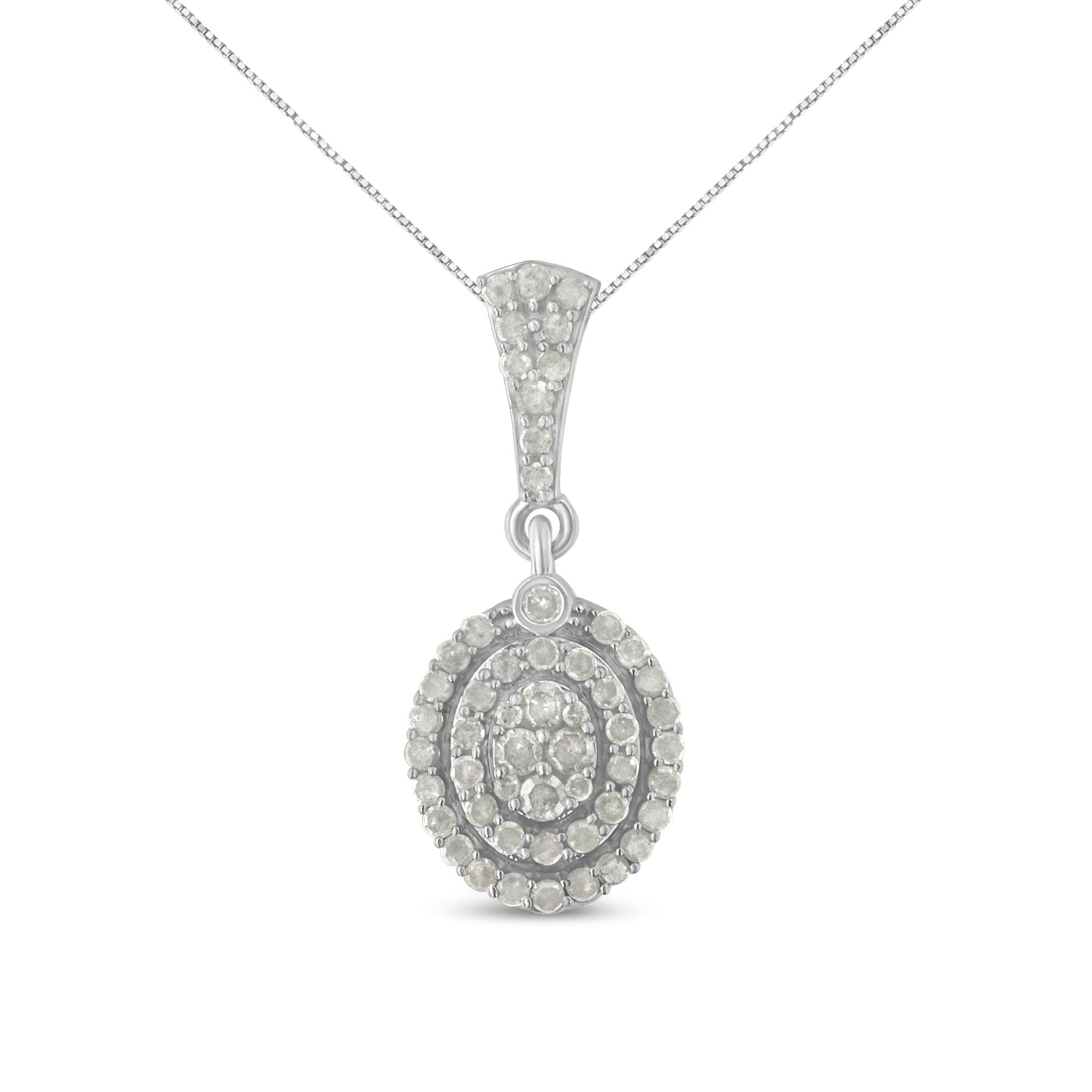 .925 Sterling Silver 1 1/2 cttw Diamond Halo Pendant Necklace (I-J, I3)