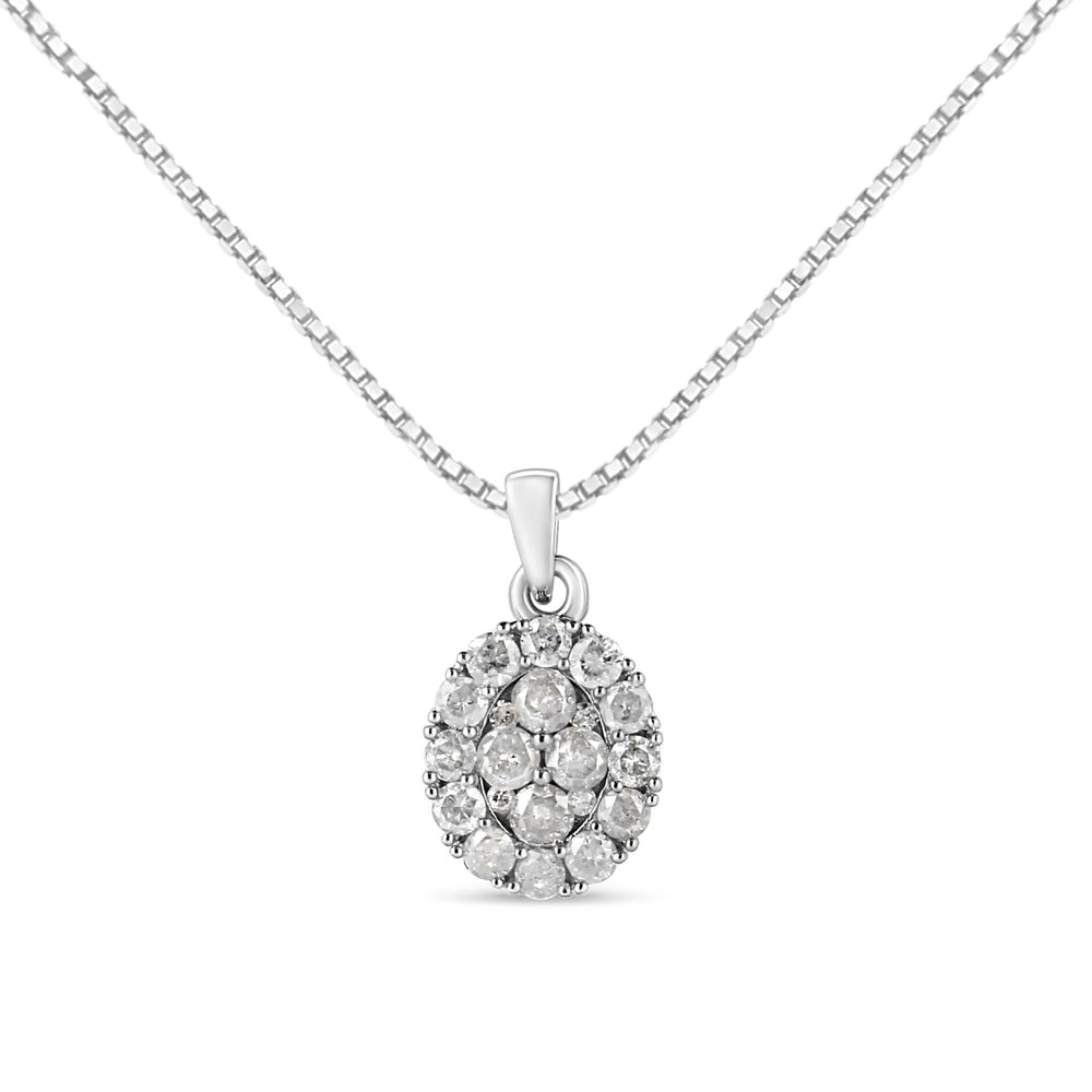 .925 Sterling Silver 1 1/2 Cttw Diamond Oval Cluster Pendant Necklace (I-J Color, I2-I3 Clarity) - 18"