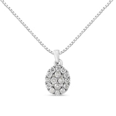 .925 Sterling Silver 1 1/2 Cttw Diamond Oval Cluster Pendant Necklace (I-J Color, I2-I3 Clarity) - 18"