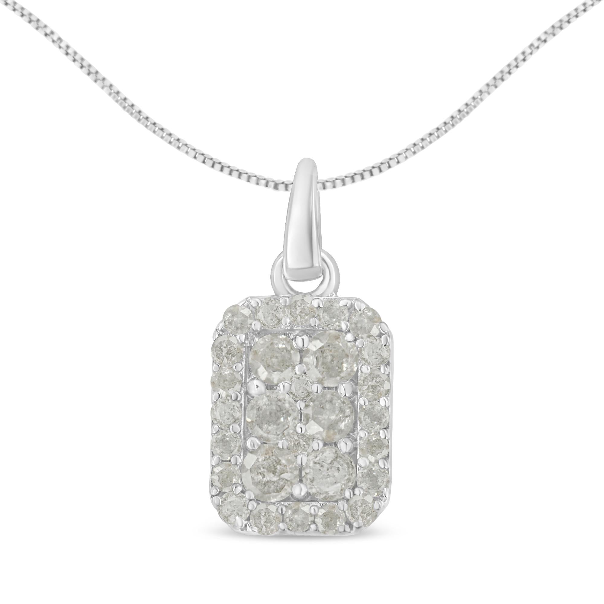 .925 Sterling Silver 1 cttw Diamond Block Pendant Necklace (I-J, I3-Promo)
