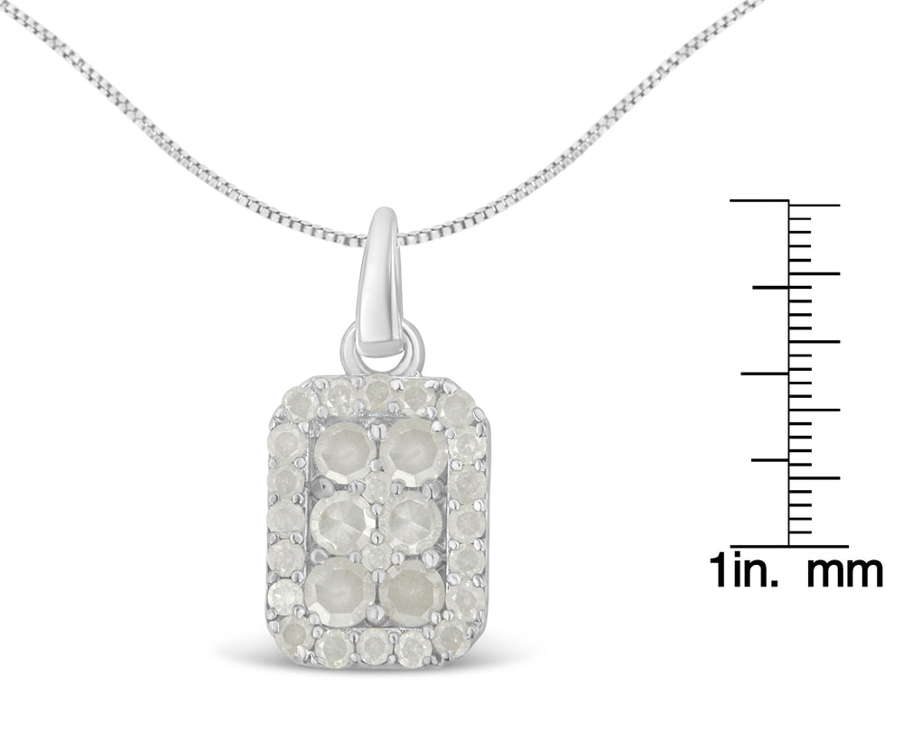 .925 Sterling Silver 1 cttw Diamond Block Pendant Necklace (I-J, I3-Promo)