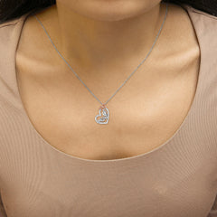 Two Tone .925 Sterling Silver 1/5 cttw Diamond "Mom" and Heart Pendant Necklace (H-I, I1-I2)