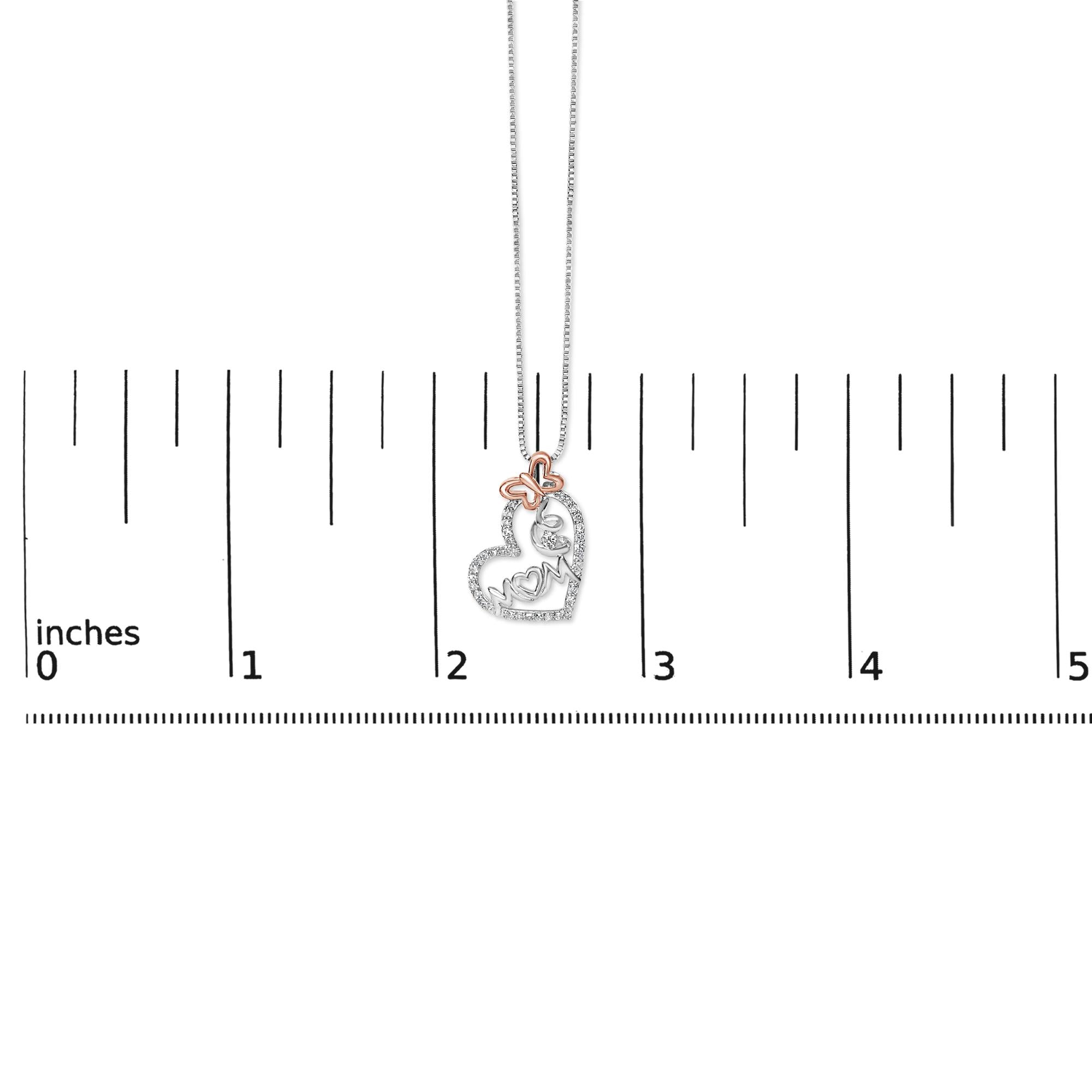 Two Tone .925 Sterling Silver 1/5 cttw Diamond "Mom" and Heart Pendant Necklace (H-I, I1-I2)