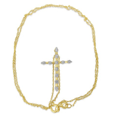 14K Yellow Gold Plated .925 Sterling Silver Miracle Set Diamond Accent Cross 18" Pendant Necklace (H-I Color, I2 Clarity)