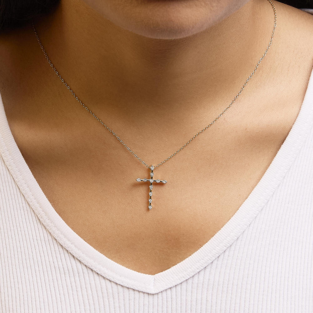 14K Yellow Gold Plated .925 Sterling Silver Miracle Set Diamond Accent Cross 18" Pendant Necklace (H-I Color, I2 Clarity)