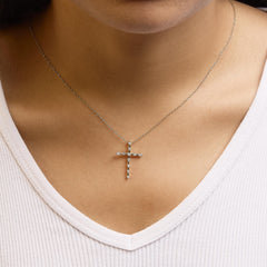 14K Yellow Gold Plated .925 Sterling Silver Miracle Set Diamond Accent Cross 18" Pendant Necklace (H-I Color, I2 Clarity)