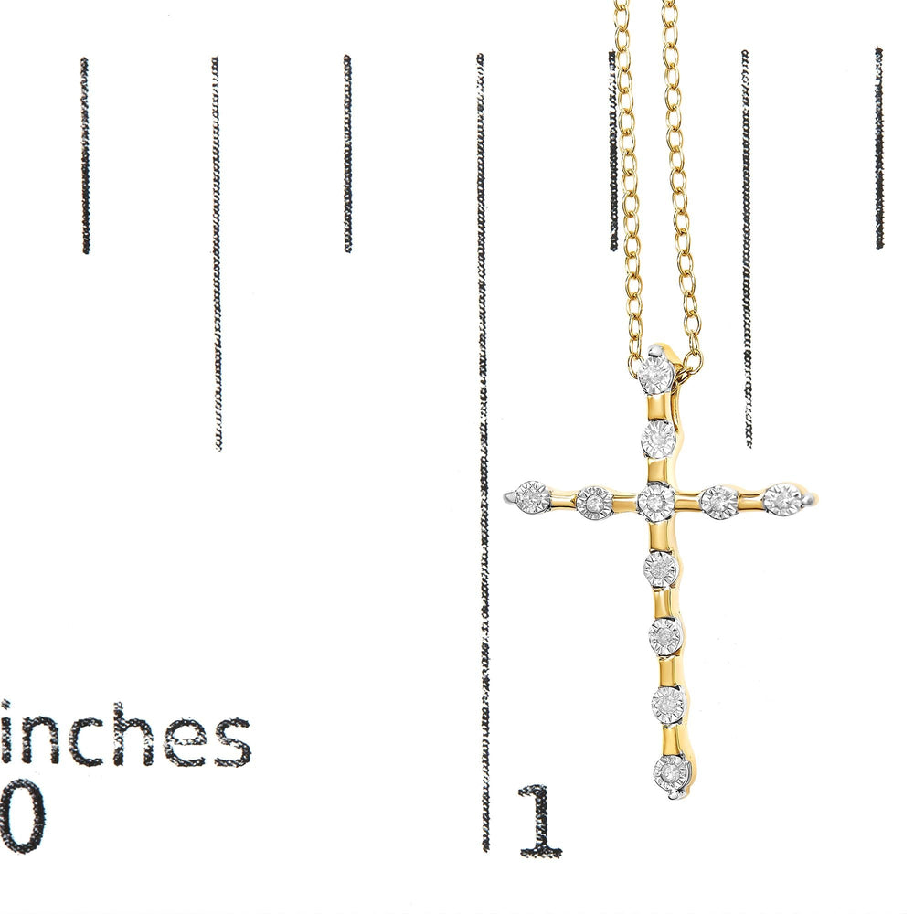 14K Yellow Gold Plated .925 Sterling Silver Miracle Set Diamond Accent Cross 18" Pendant Necklace (H-I Color, I2 Clarity)