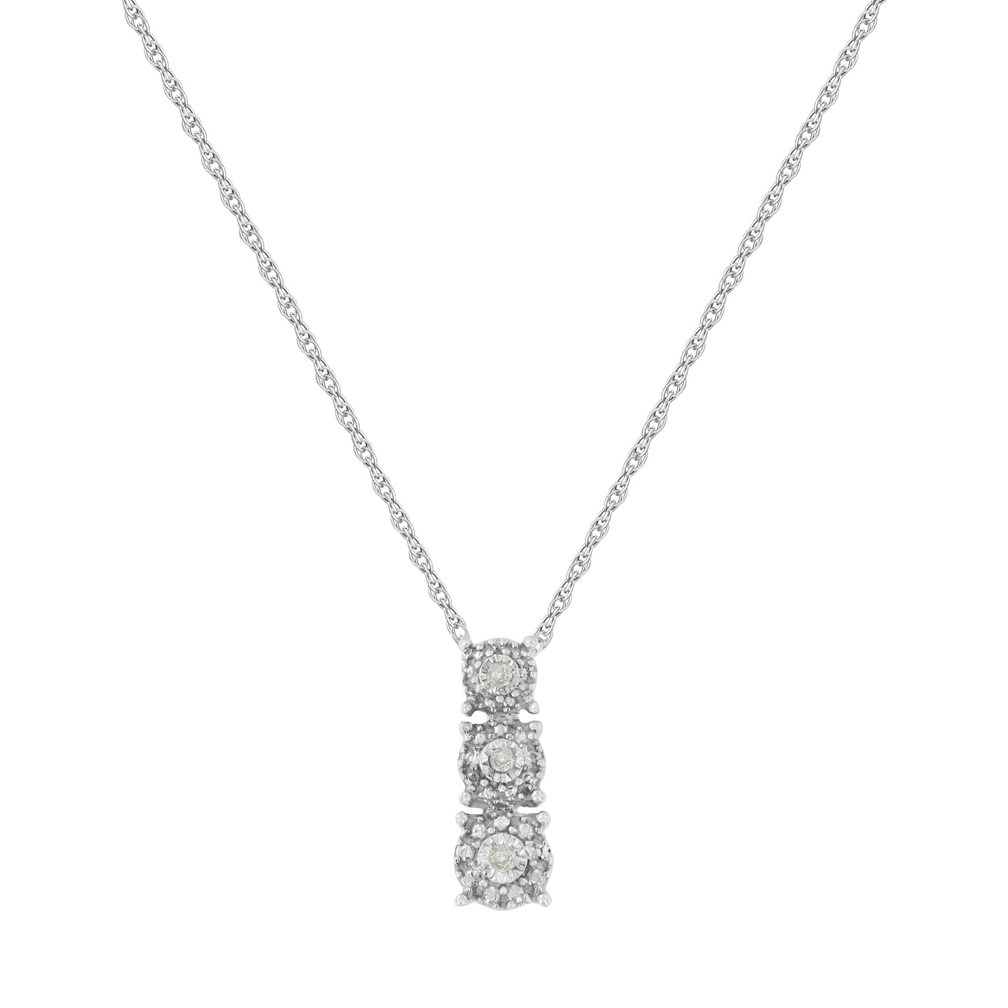 .925 Sterling Silver Diamond Accented Three Circle Frame 18" Pendant Necklace (I-J Color, I2-I3 Clarity)