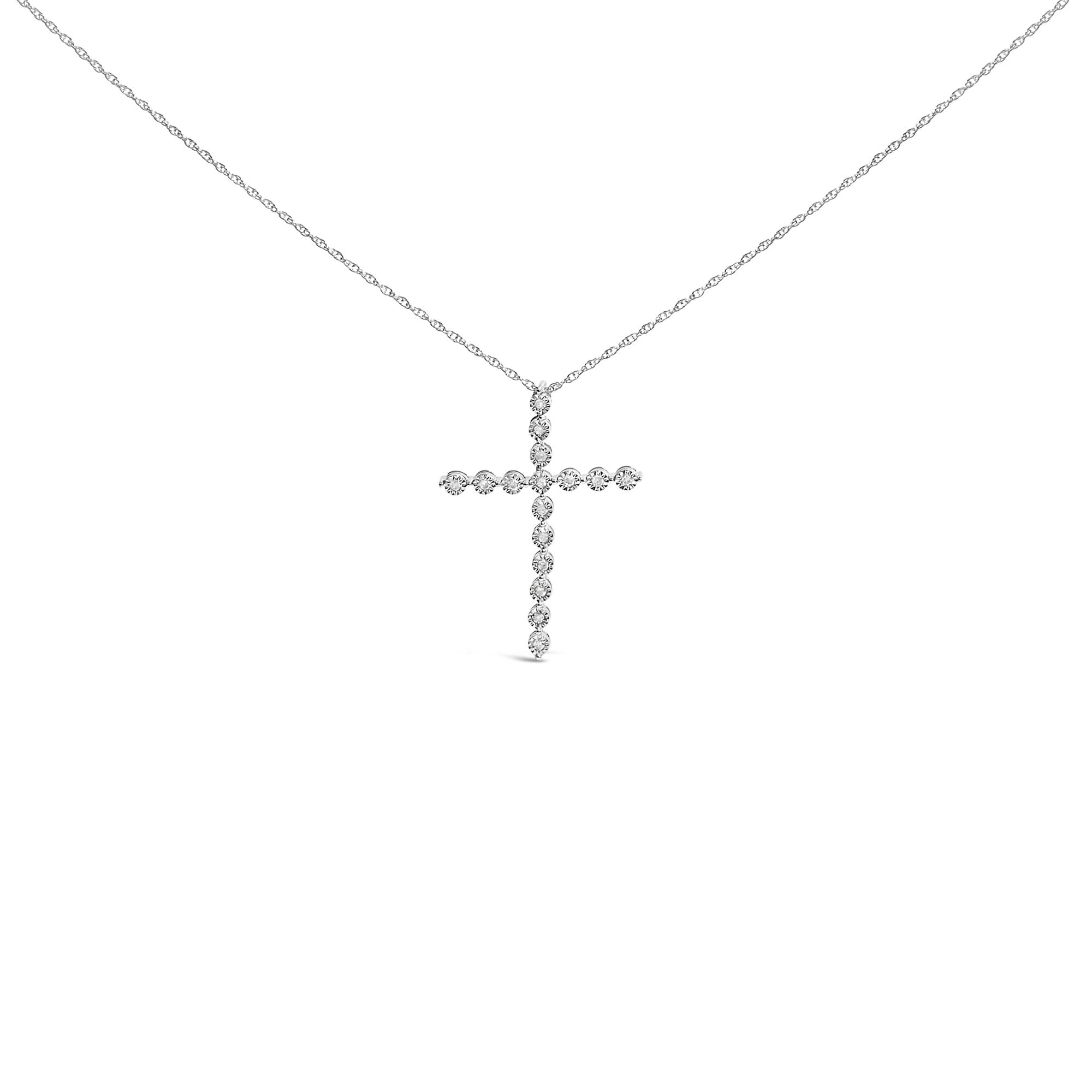 .925 Sterling Silver 1/6 Cttw Brilliant-Cut Diamond Miracle-Set Shared Prong Cross 18" Pendant Necklace (I-J Color, I2-I3 Clarity)