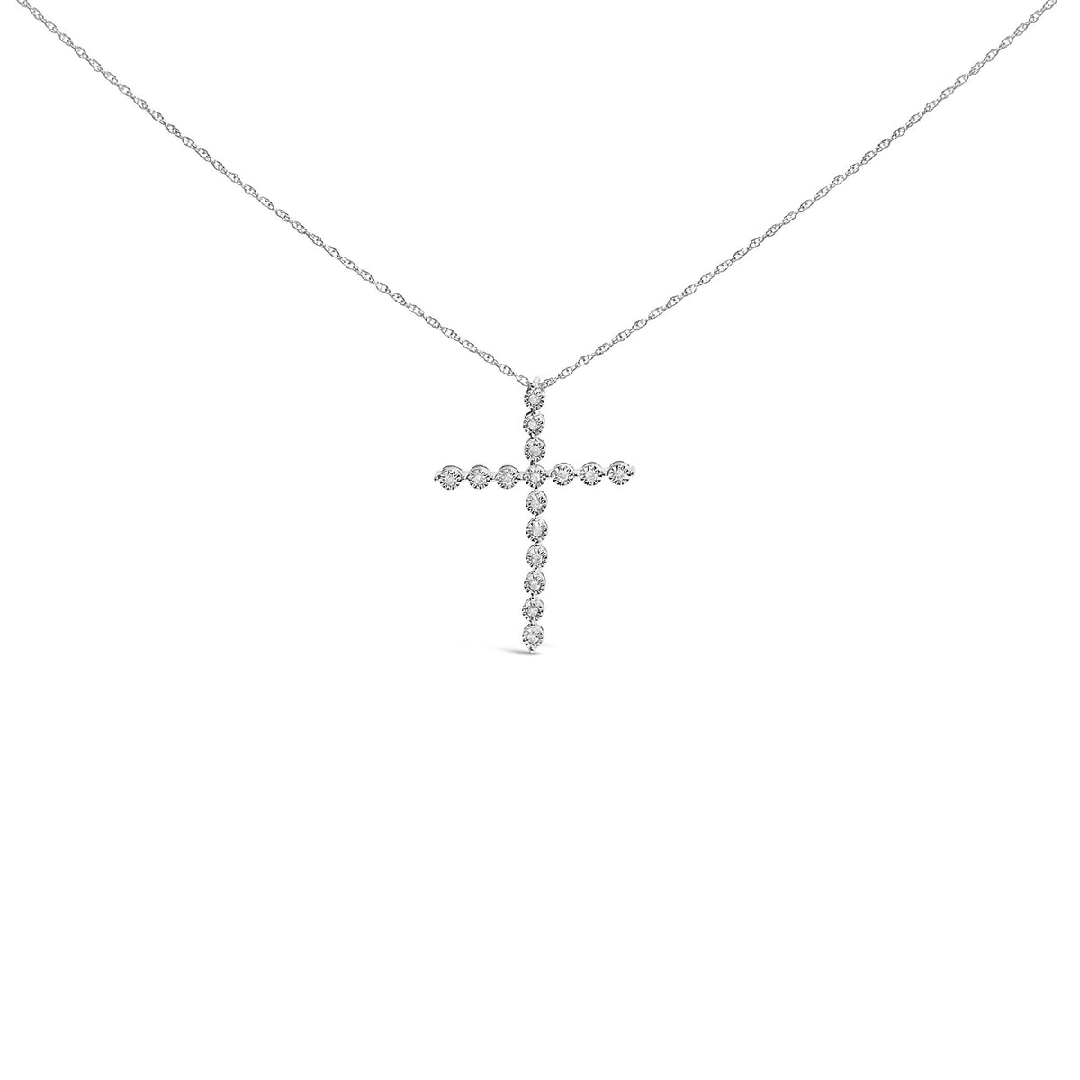 .925 Sterling Silver 1/6 Cttw Brilliant-Cut Diamond Miracle-Set Shared Prong Cross 18" Pendant Necklace (I-J Color, I2-I3 Clarity)