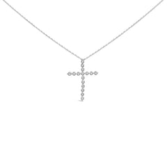 .925 Sterling Silver 1/6 Cttw Brilliant-Cut Diamond Miracle-Set Shared Prong Cross 18" Pendant Necklace (I-J Color, I2-I3 Clarity)