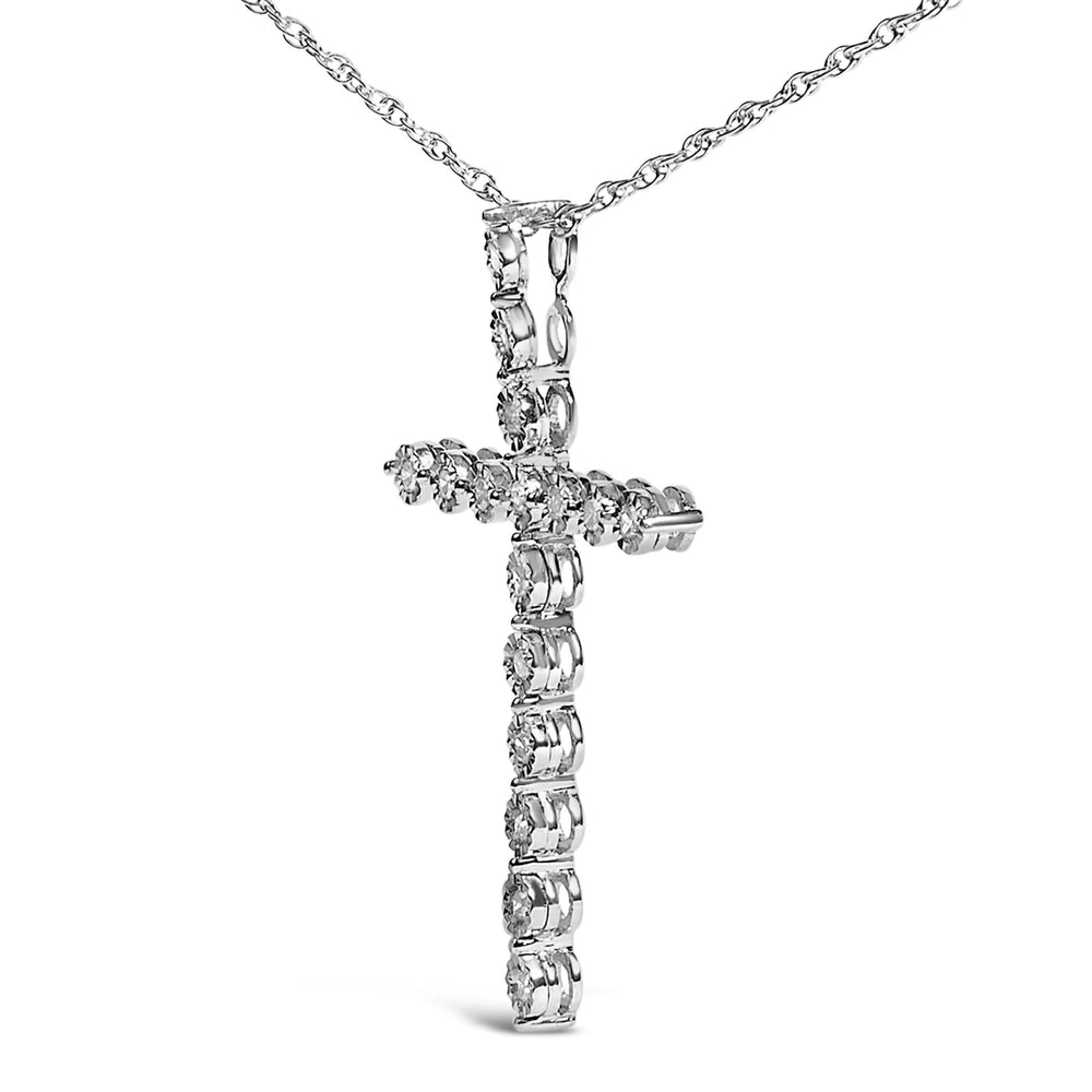 .925 Sterling Silver 1/6 Cttw Brilliant-Cut Diamond Miracle-Set Shared Prong Cross 18" Pendant Necklace (I-J Color, I2-I3 Clarity)