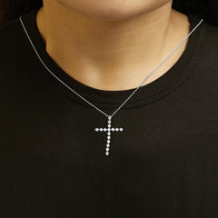 .925 Sterling Silver 1/6 Cttw Brilliant-Cut Diamond Miracle-Set Shared Prong Cross 18" Pendant Necklace (I-J Color, I2-I3 Clarity)