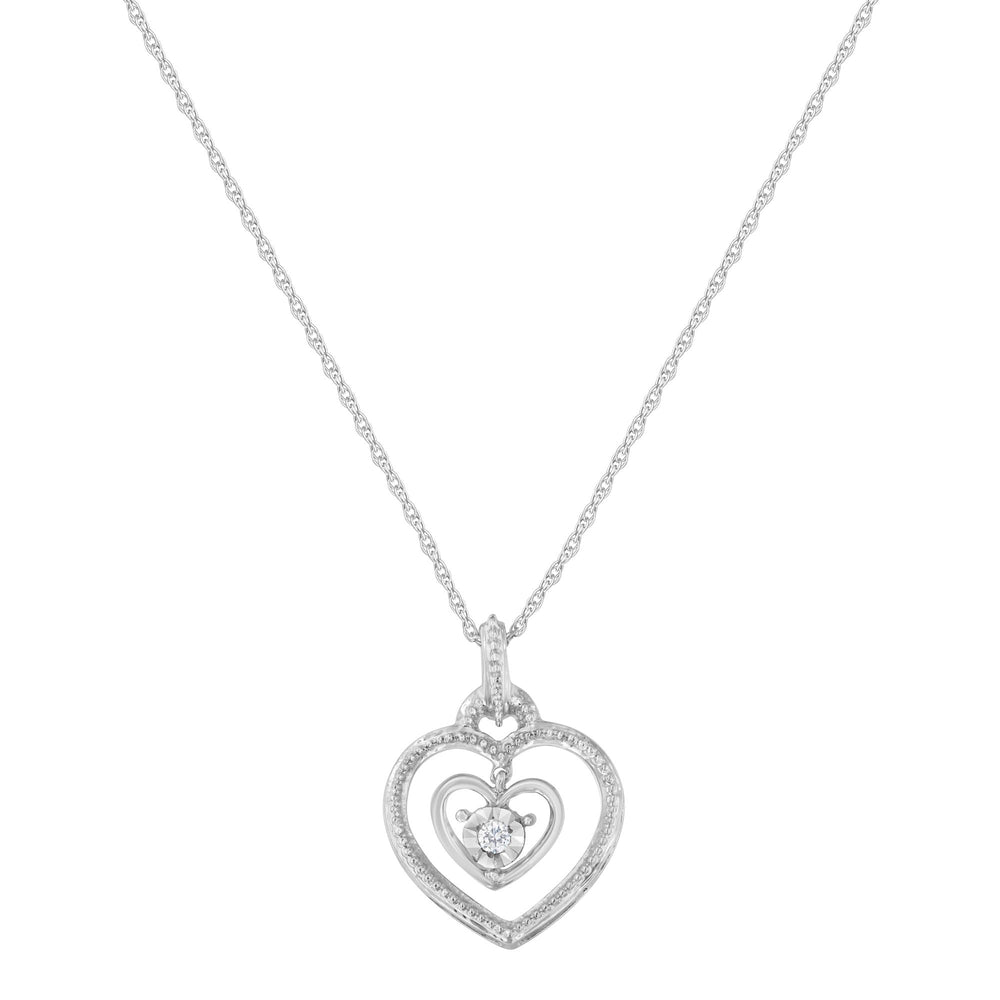 .925 Sterling Silver 1/25 cttw Rose Cut Diamond Double Heart Pendant Necklace (I-J, I2-I3)