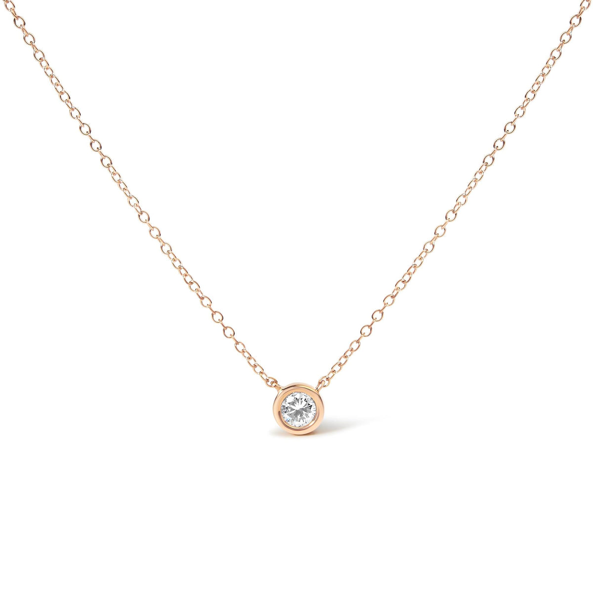 10K Rose Gold 1/5 Carat Round Brilliant-Cut Diamond Modern Bezel-Set Solitaire 16"-18" Pendant Necklace (H-I Color, SI2-I1 Clarity)