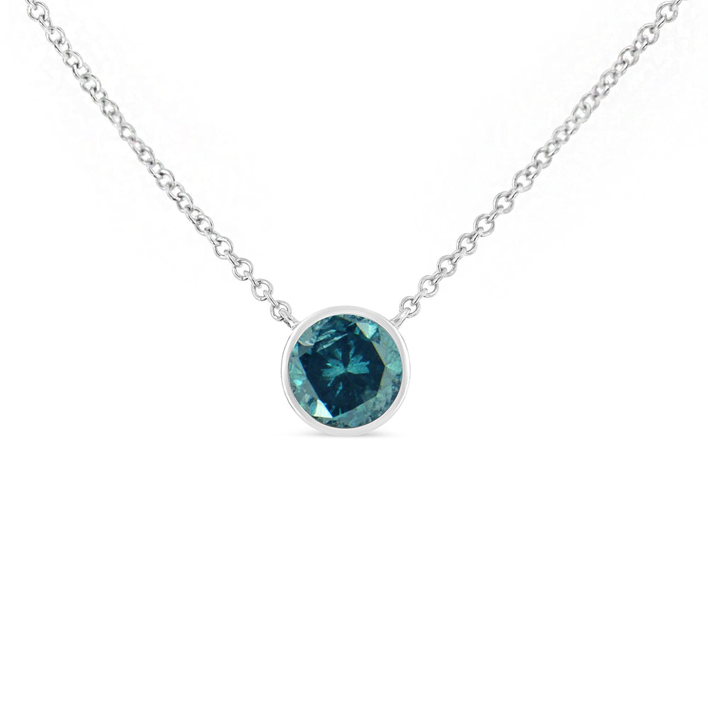 .925 Sterling Silver Bezel Set 3.5mm Created Gemstone Solitaire 18" Pendant Necklace