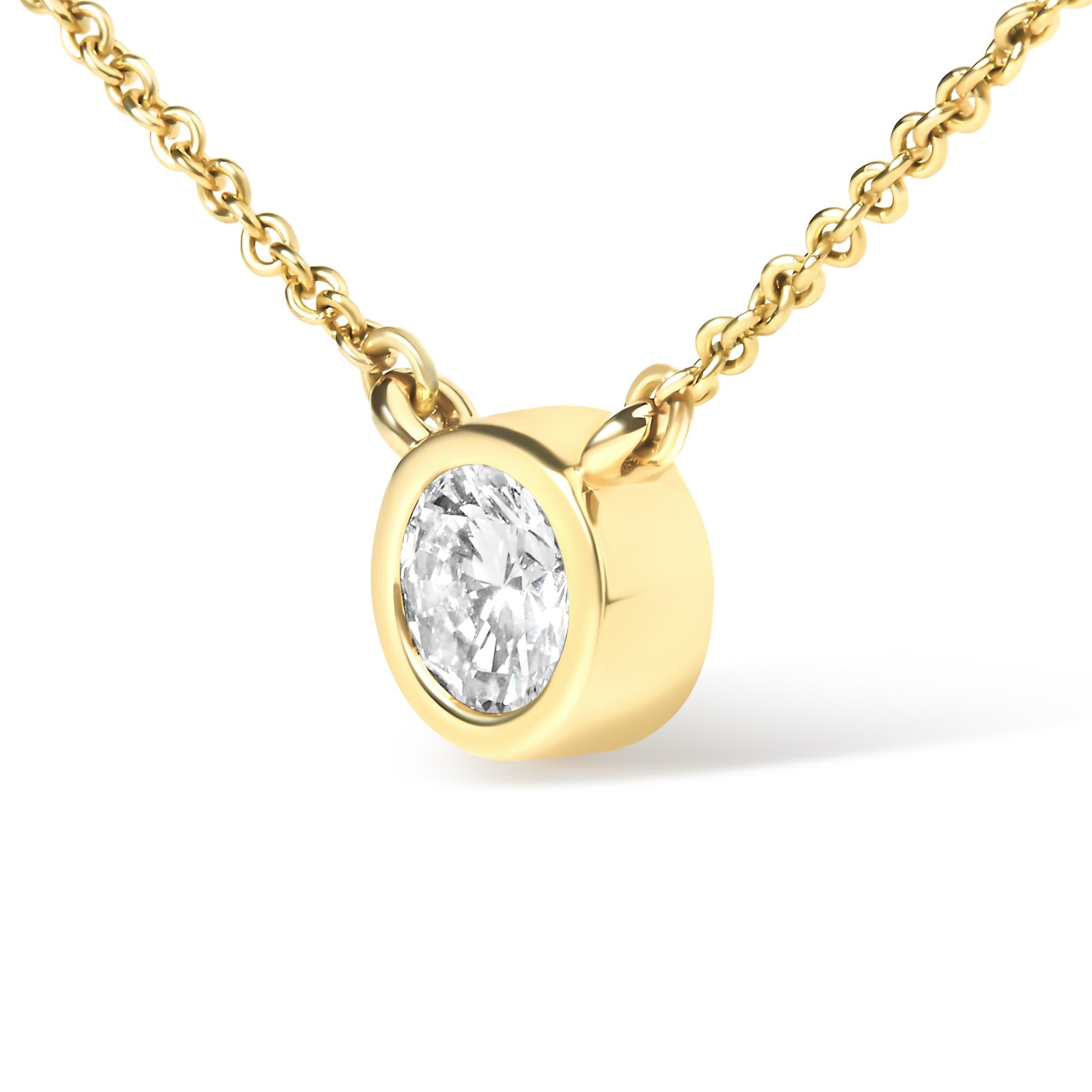 10K Yellow Gold 1/5 Carat Round Brilliant-Cut Diamond Modern Bezel-Set Solitaire 16"-18" Pendant Necklace (H-I Color, SI2-I1 Clarity)