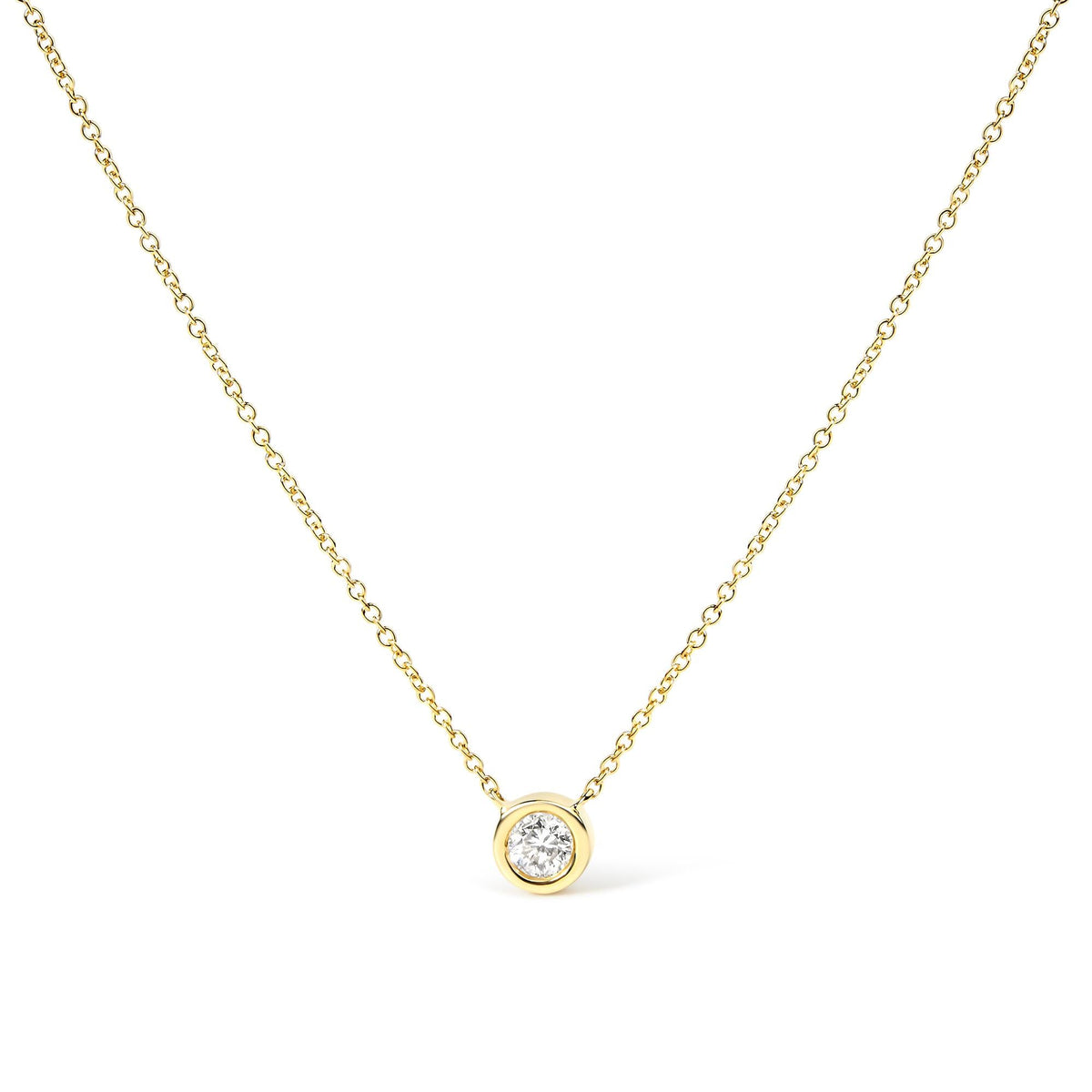 10K Yellow Gold 3/10 Carat Round Brilliant-Cut Diamond Modern Bezel-Set Solitaire 16"-18" Pendant Necklace (H-I Color, SI2-I1 Clarity)
