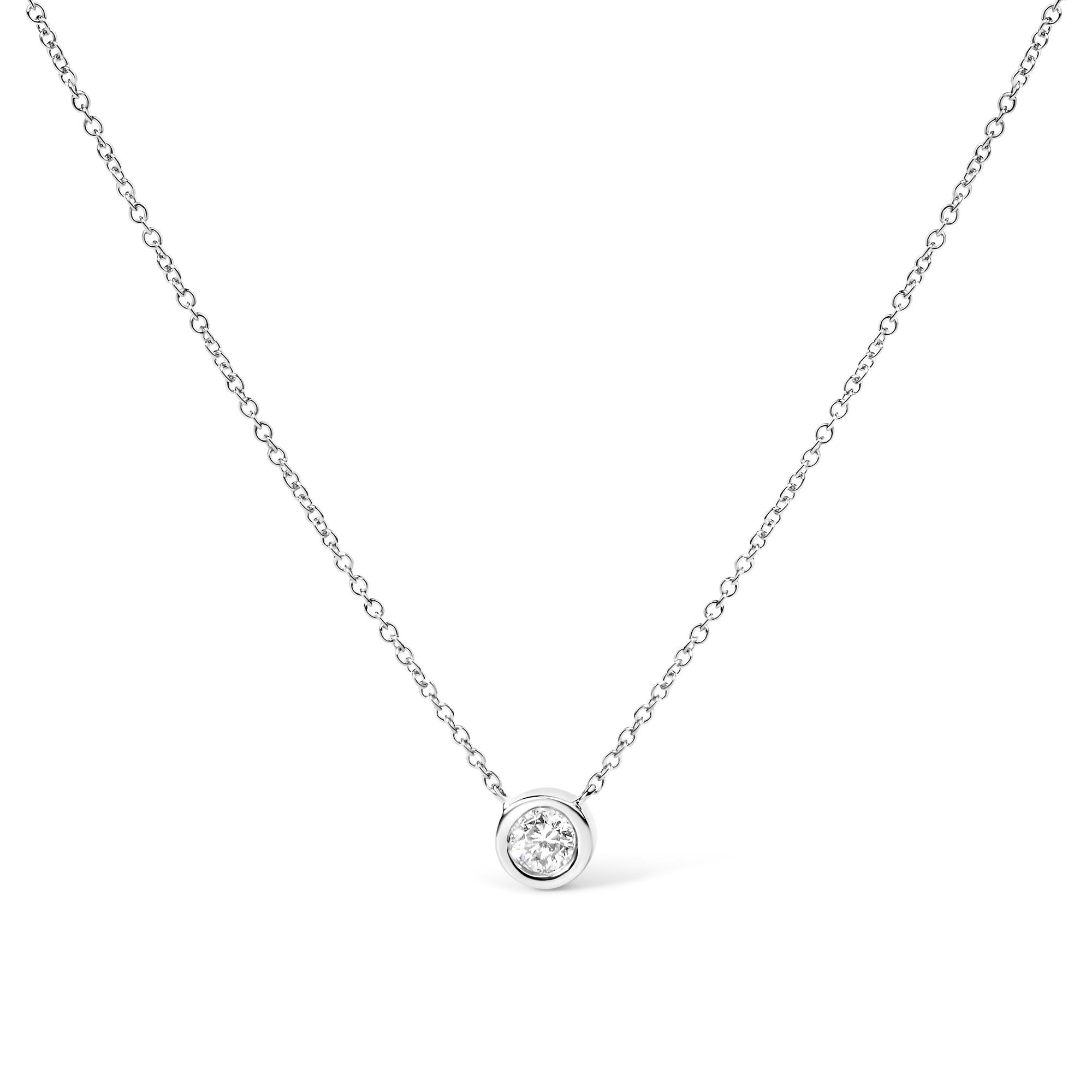 10K Gold Round Brilliant-Cut Diamond Modern Bezel-Set Solitaire 16"-18" Pendant Necklace (H-I Color, SI2-I1 Clarity)