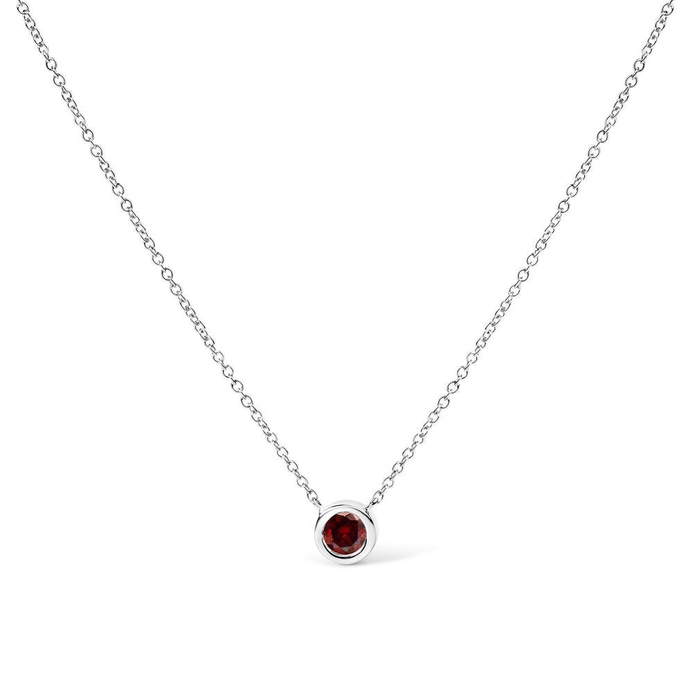14K White Gold 1/2 Cttw Red Lab Grown Diamond Bezel-Set Solitaire 18" Pendant Necklace (Red Color, VS1-VS2 Clarity)