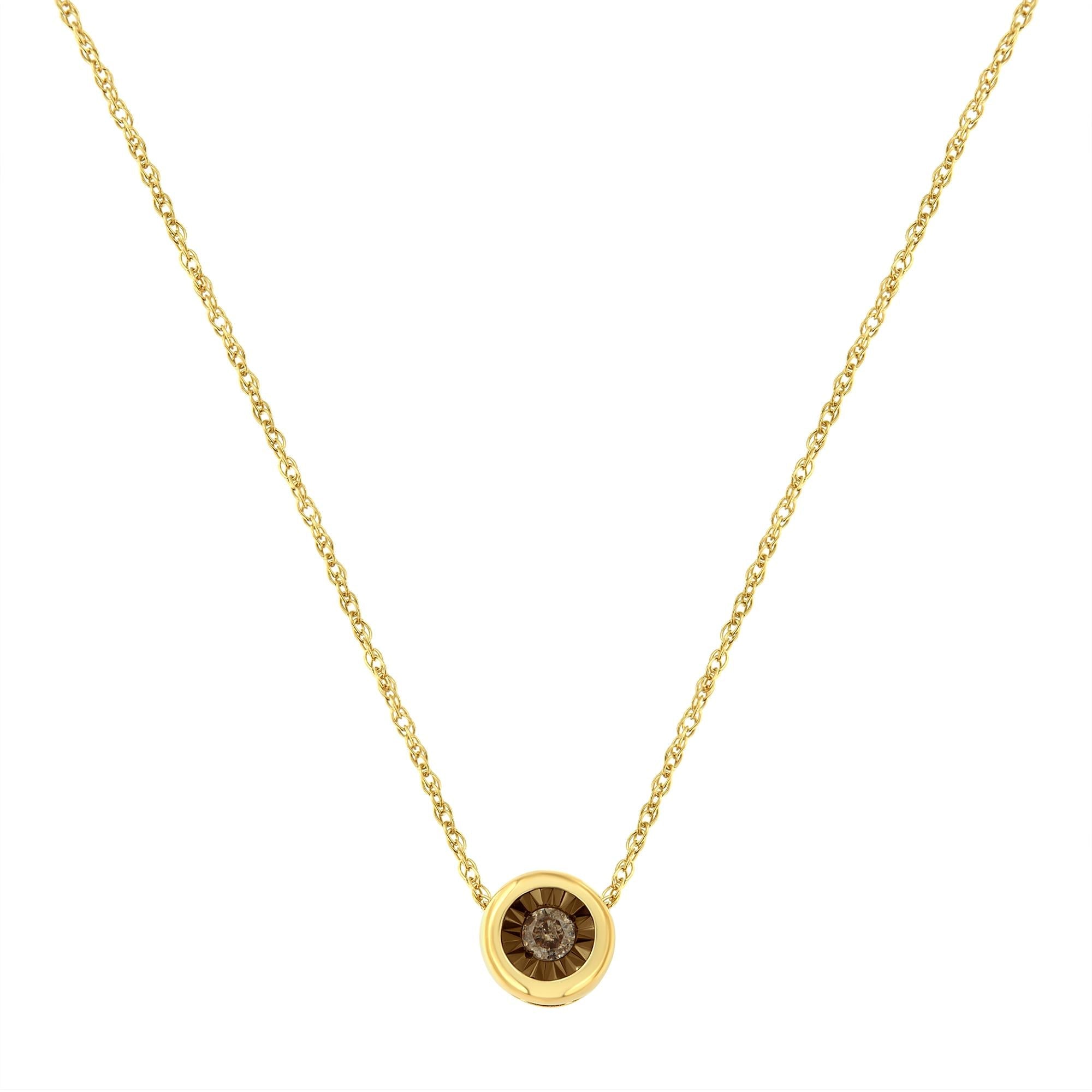 .925 Sterling Silver 1/10 Carat Diamond 18" Round Miracle-Plate Two-Tone Pendant Necklace (K-L Champagne Color, I2-I3 Clarity)