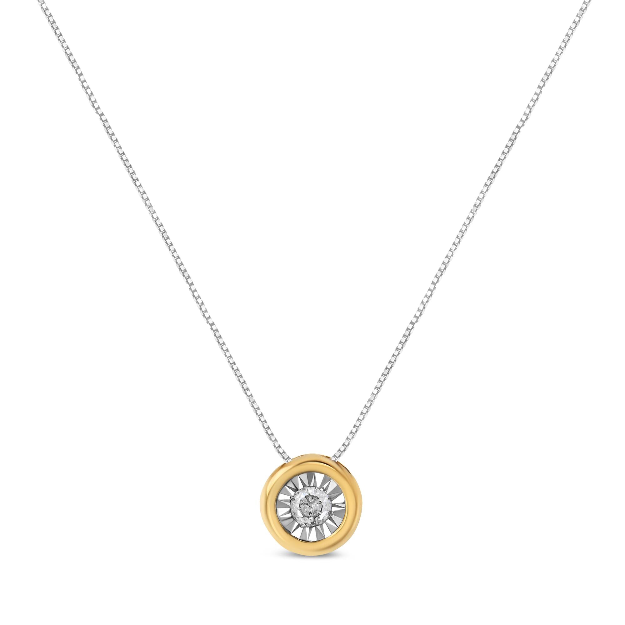 10K Yellow Gold 1/10 Cttw Bezel Solitaire Round-Cut Diamond 18" Pendant Necklace (J-K Color, I2-I3 Clarity)