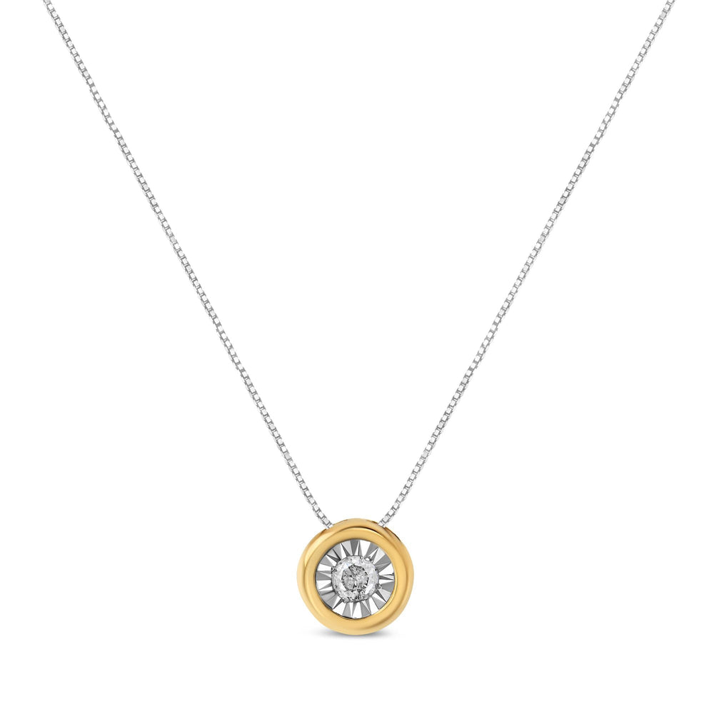 10K Yellow Gold 1/10 Cttw Bezel Solitaire Round-Cut Diamond 18" Pendant Necklace (J-K Color, I2-I3 Clarity)