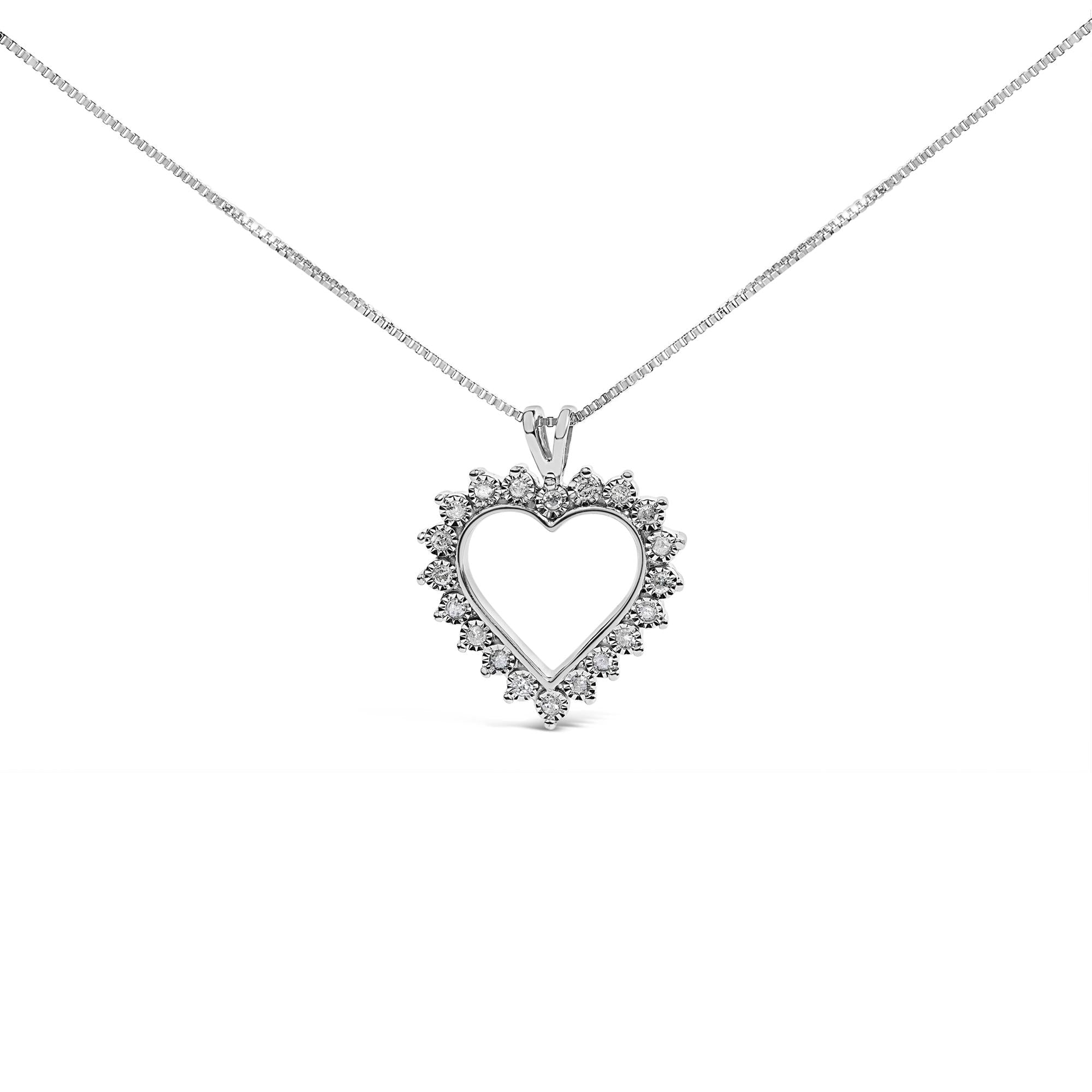.925 Sterling Silver 1/10 cttw 3-Prong Diamond Open Heart Pendant Necklace (I-J Color, I3 Clarity) - 18”