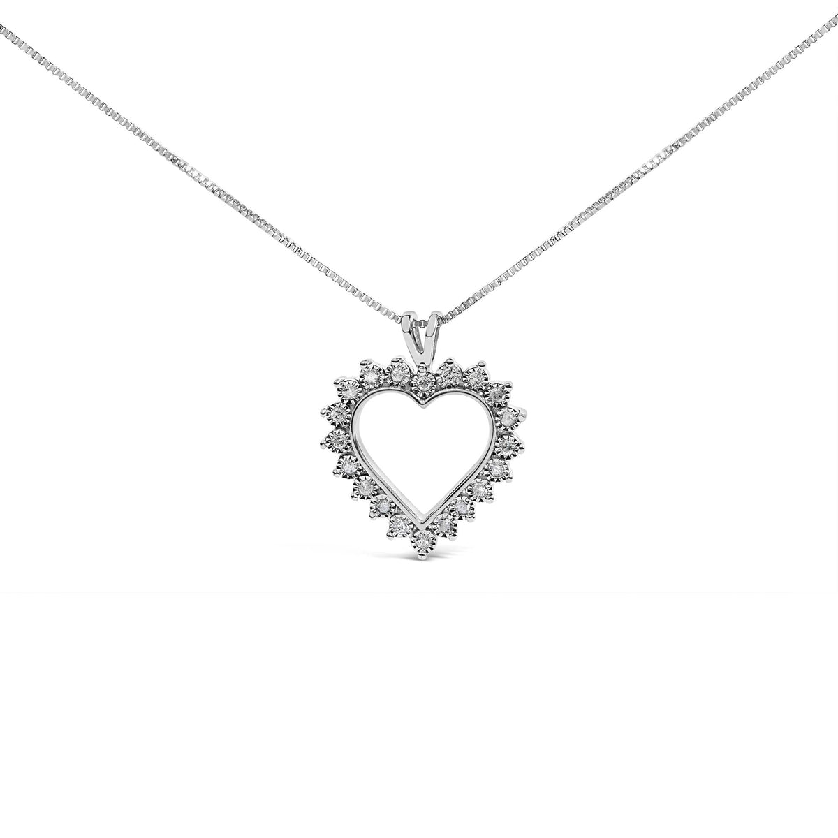 .925 Sterling Silver 1/10 cttw 3-Prong Diamond Open Heart Pendant Necklace (I-J Color, I3 Clarity) - 18”