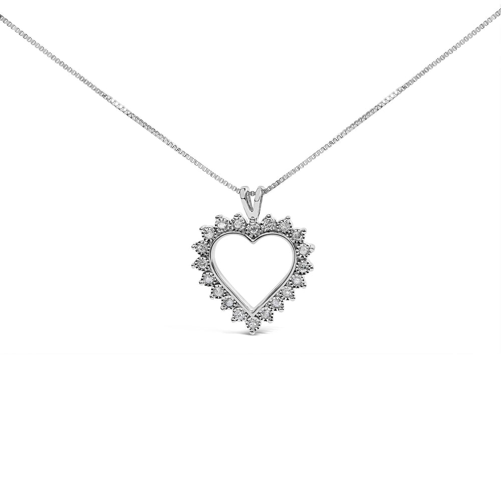 .925 Sterling Silver 1/4 Cttw Miracle Set Diamond Open Heart 18" Pendant Necklace (I-J Color, I3 Clarity)