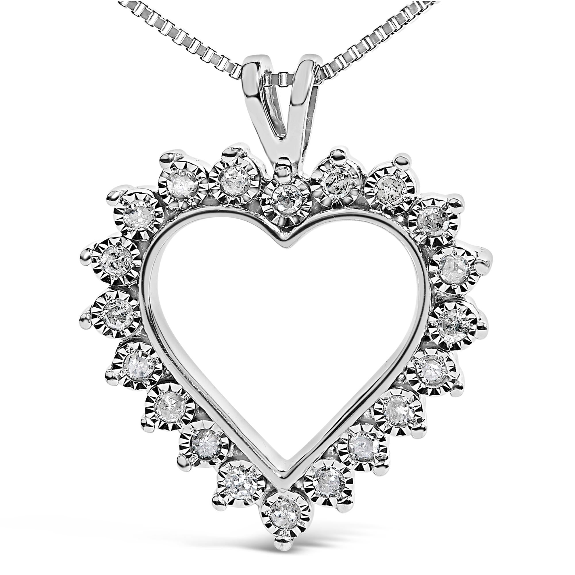 .925 Sterling Silver 1/10 cttw 3-Prong Diamond Open Heart Pendant Necklace (I-J Color, I3 Clarity) - 18”