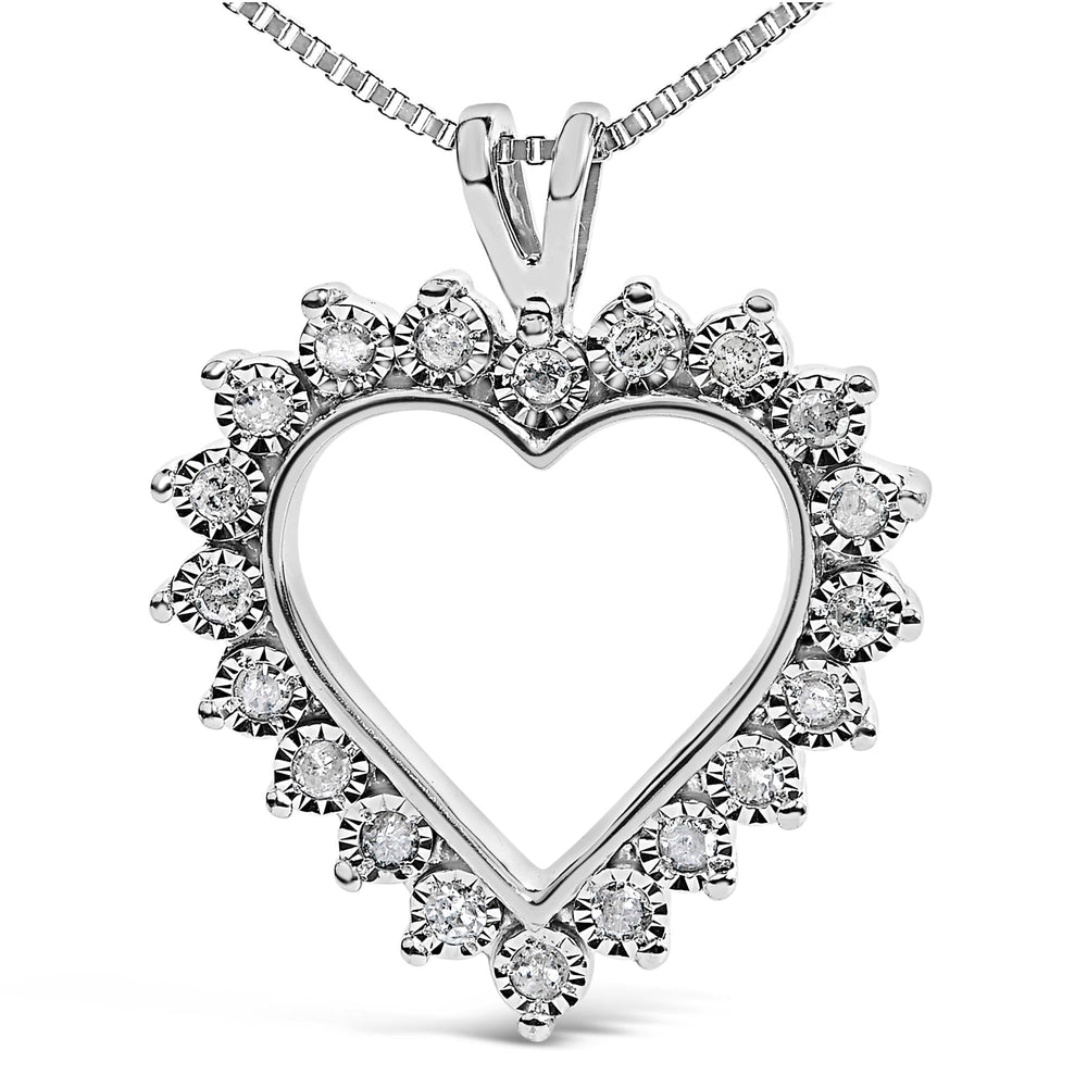 .925 Sterling Silver 1/10 cttw 3-Prong Diamond Open Heart Pendant Necklace (I-J Color, I3 Clarity) - 18”
