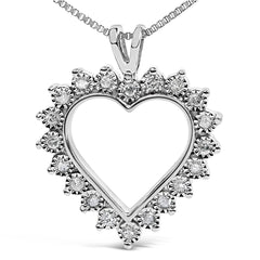 .925 Sterling Silver 1/4 Cttw Miracle Set Diamond Open Heart 18" Pendant Necklace (I-J Color, I3 Clarity)