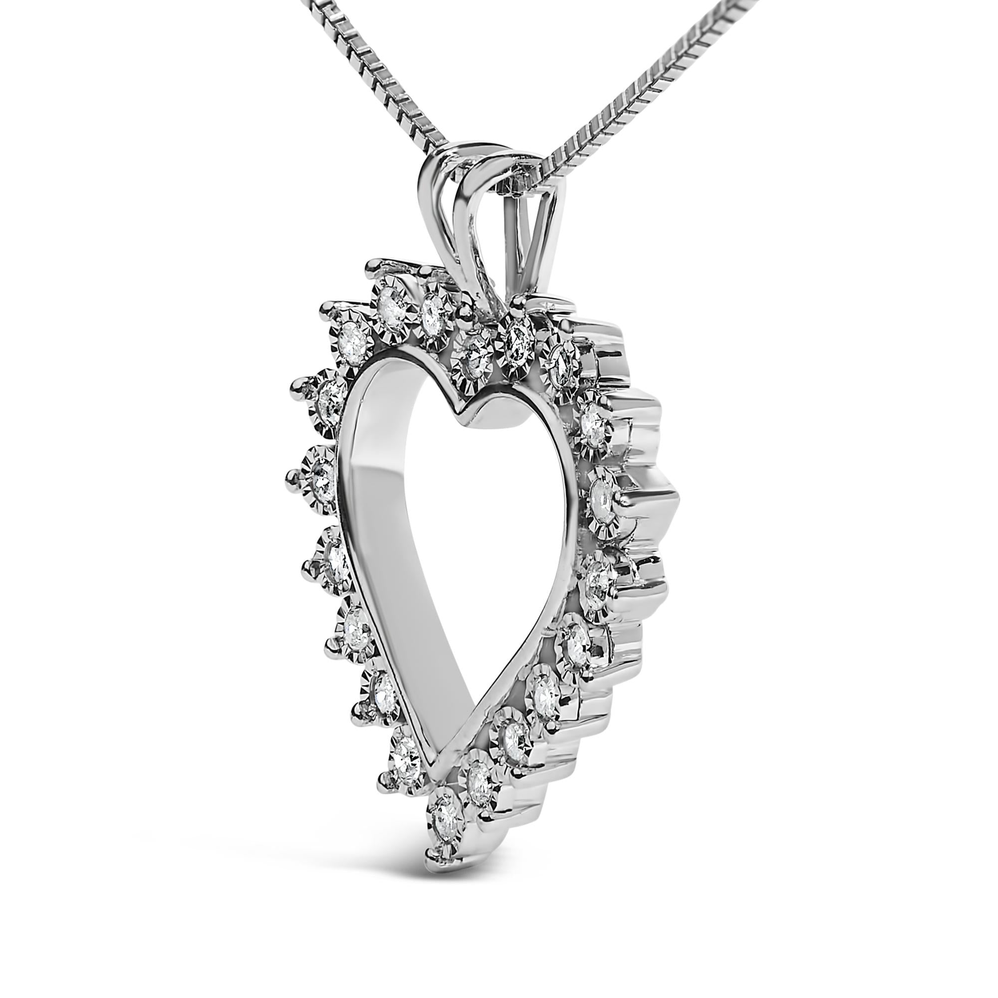 .925 Sterling Silver 1/10 cttw 3-Prong Diamond Open Heart Pendant Necklace (I-J Color, I3 Clarity) - 18”