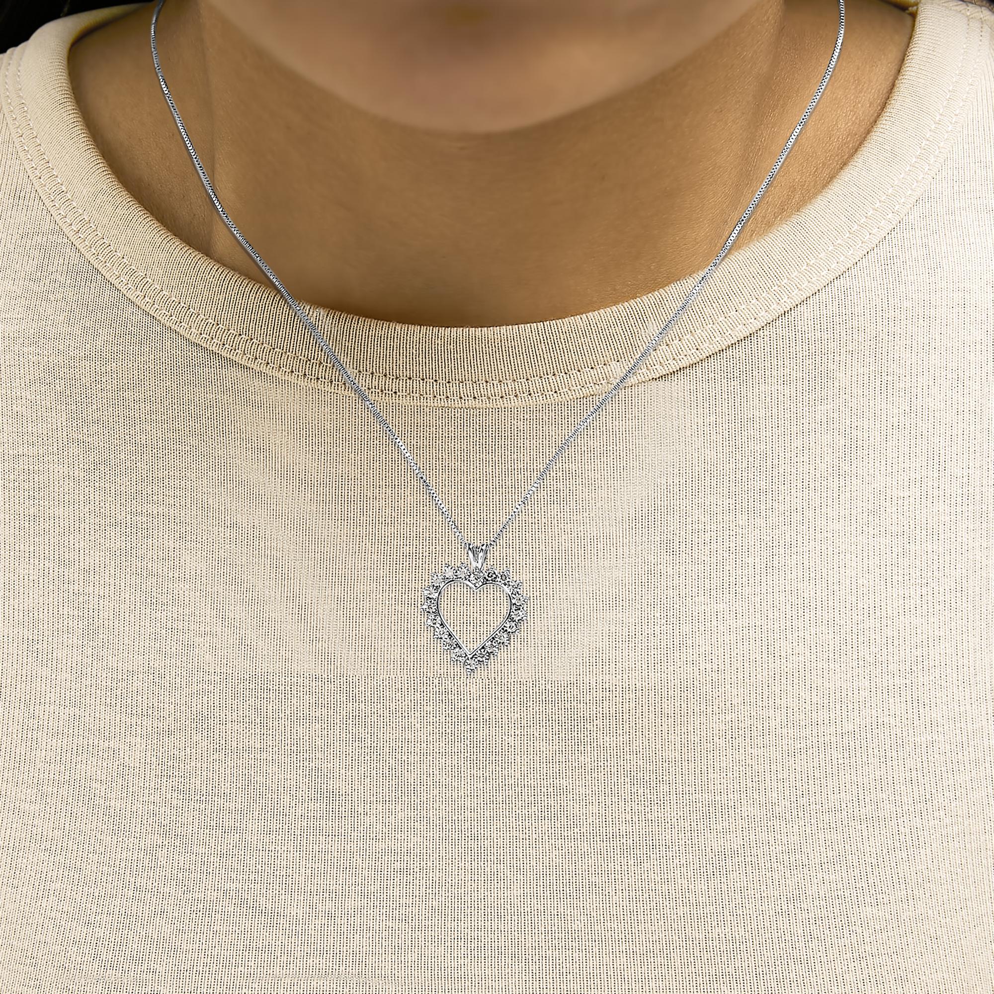 .925 Sterling Silver 1/4 Cttw Miracle Set Diamond Open Heart 18" Pendant Necklace (I-J Color, I3 Clarity)