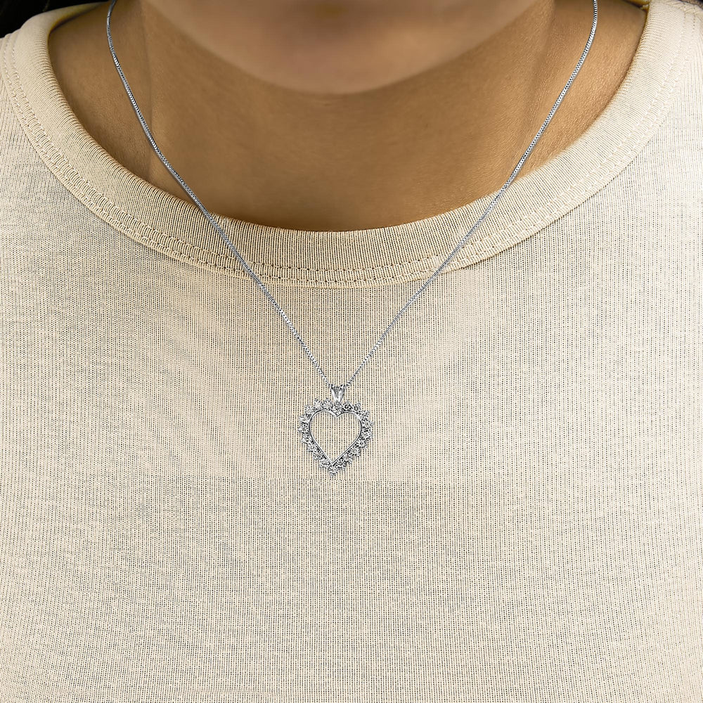 .925 Sterling Silver 1/4 Cttw Miracle Set Diamond Open Heart 18" Pendant Necklace (I-J Color, I3 Clarity)